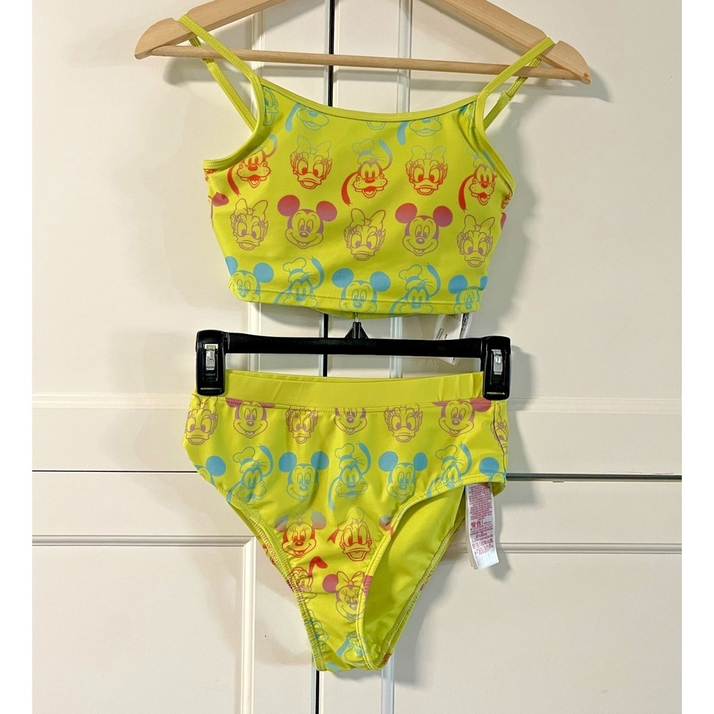 Disney‎ Mickey lime, green neon, two piece bikini XS swimsuit high waist